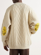 KAPITAL - Logo-Intarsia Cable-Knit Wool-Blend Cardigan - Neutrals