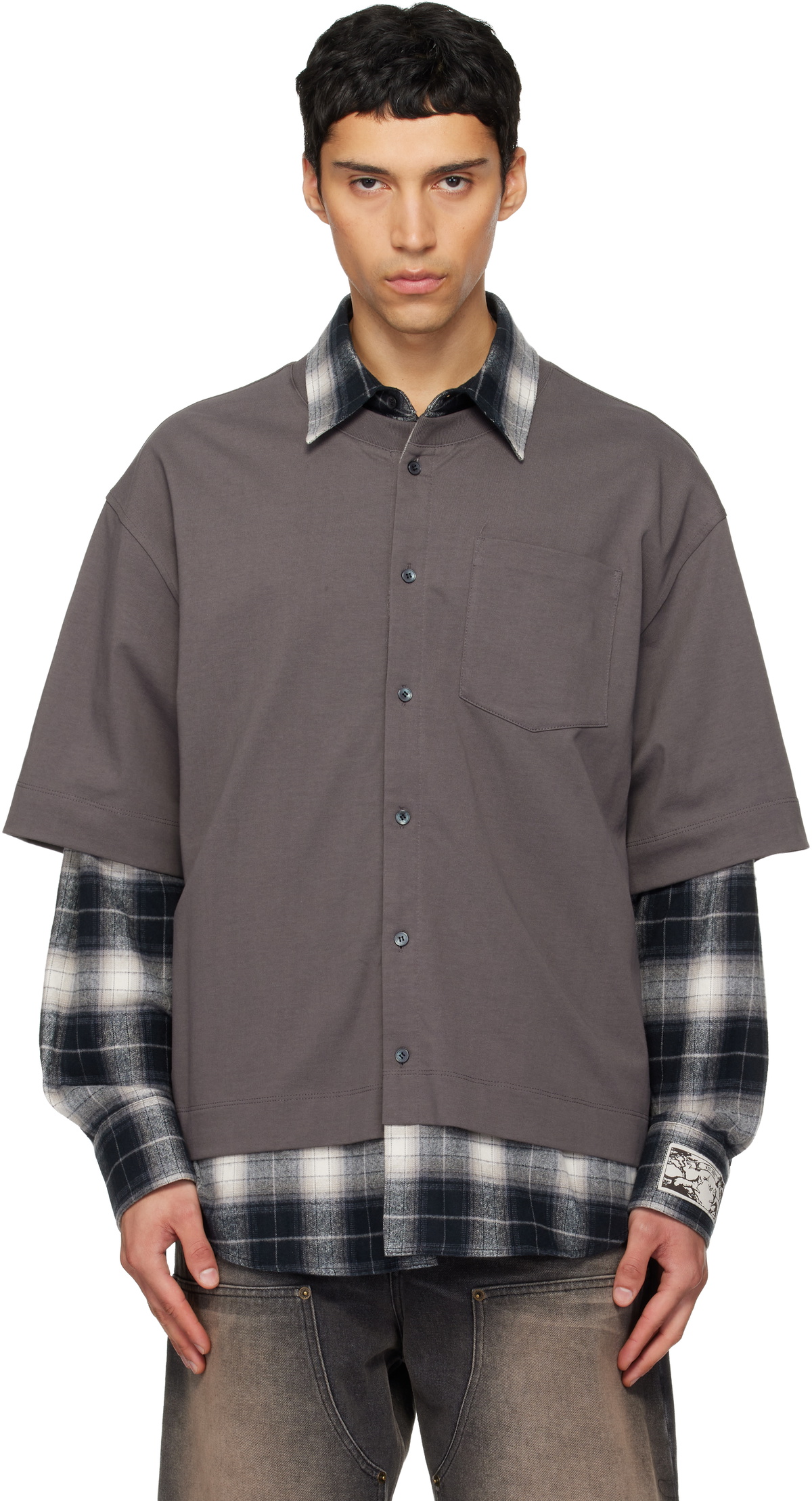 We11done Gray Check Layered Shirt