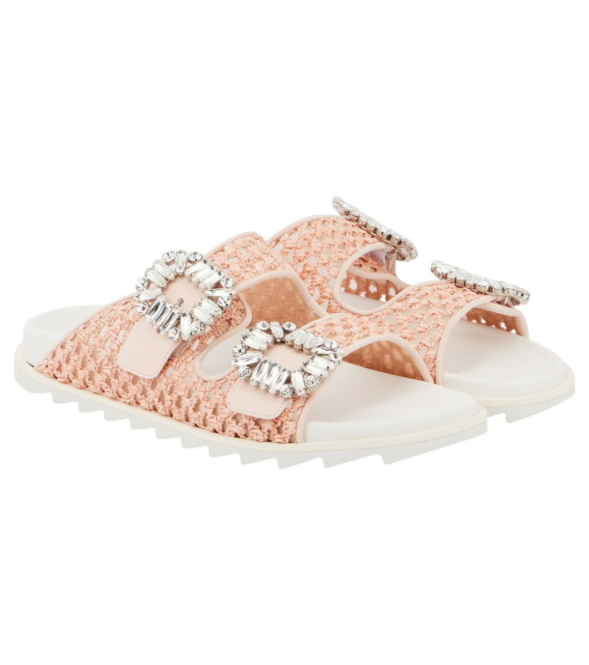 Roger Vivier◆Slidy Viv' embellished raffia ラフィア sandals Slidy Viv' embellished raffia sandals in neutrals - Roger