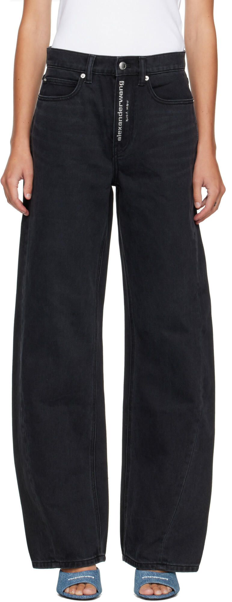 Alexander Wang Black Float Hotfix Logo Fly Jeans