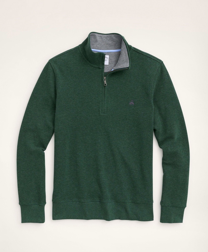 Photo: Brooks Brothers Men's Ribbed French Terry Half-Zip | Dark Green Heather