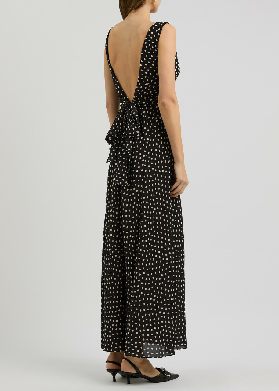 Rixo Federica Polka Dot-print Silk-chiffon Maxi Dress Black Rixo