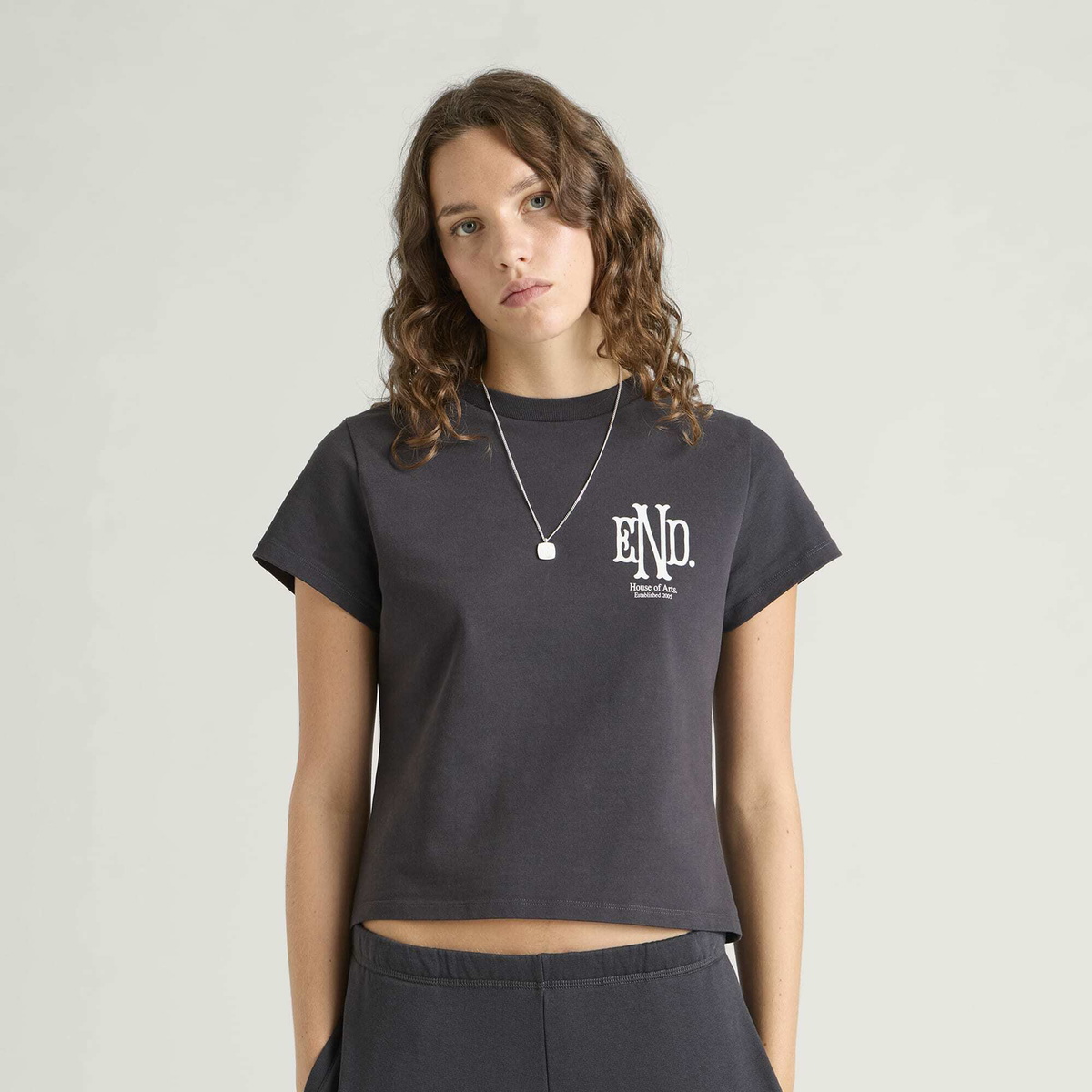 END. Women's Monogram Baby T-Shirt in Cinder Black