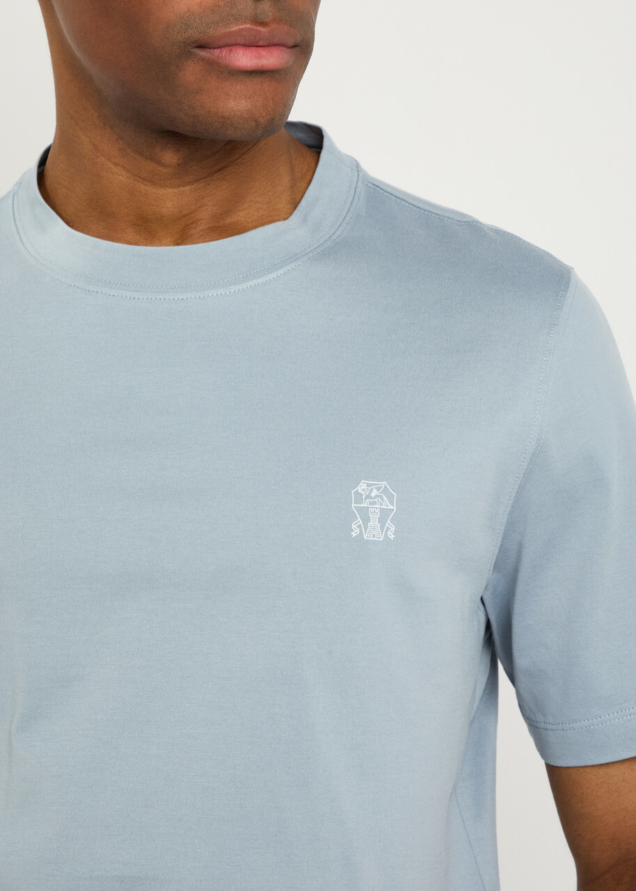 Brunello Cucinelli Printed Cotton T-shirt Blue