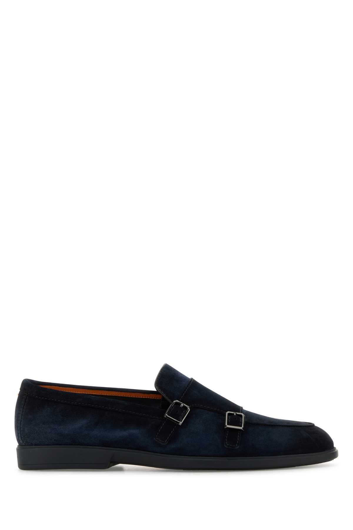 Santoni Midnight Blue Suede Loafers Santoni Blue Suede Double-Buckle Loafer main image 2