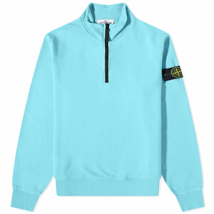 Photo: Stone Island Men's Garment Dyed Half Zip Sweat in Turquiose