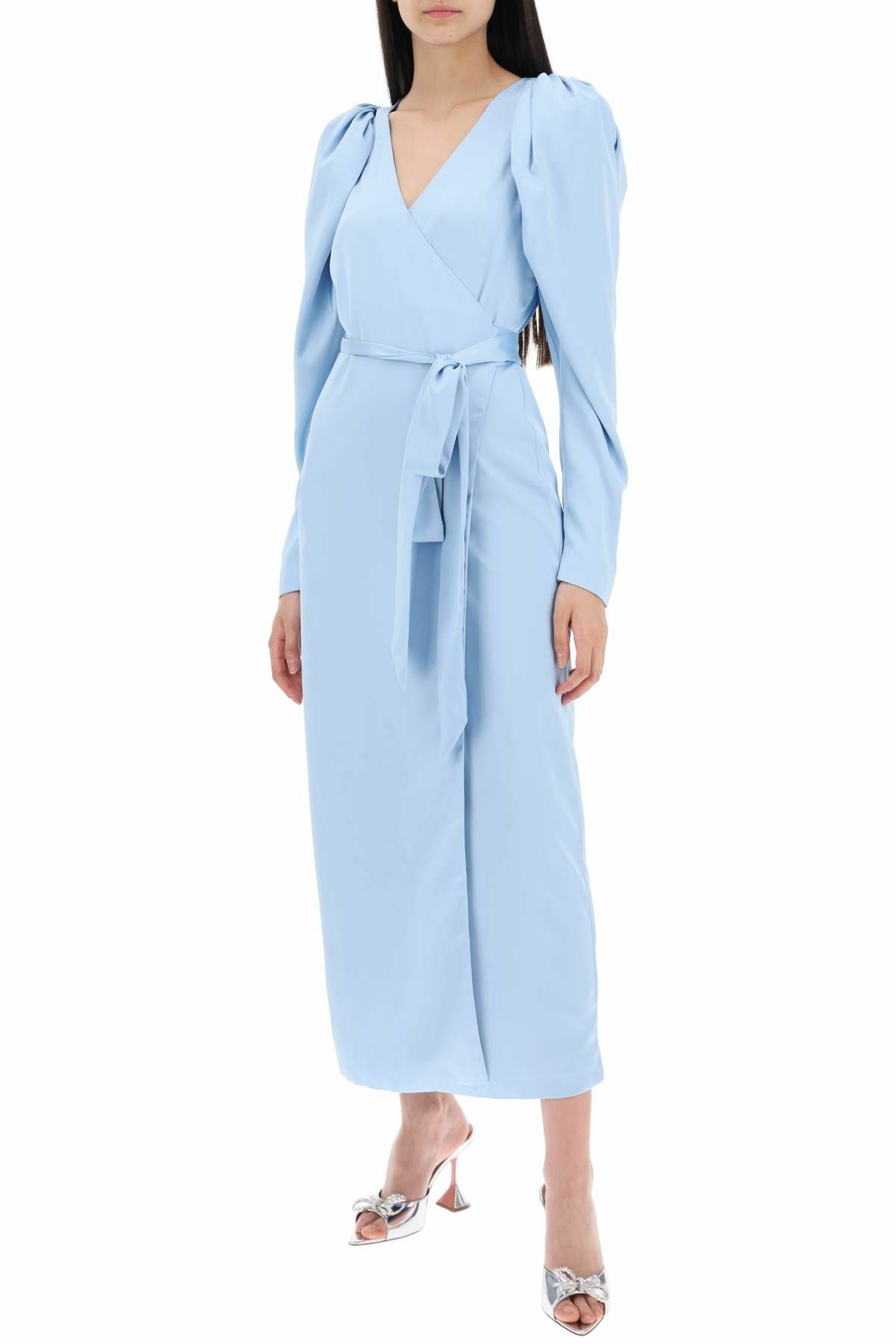 rotate satin wrap dress ROTATE satin wrap midi dress with a crossover Light blue ROTATE Birger  Christensen
