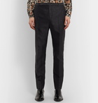 SAINT LAURENT - Black Slim-Fit Wool and Silk-Blend Jacquard Trousers - Black