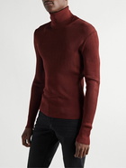 TOM FORD - Ribbed Silk Rollneck Sweater - Burgundy