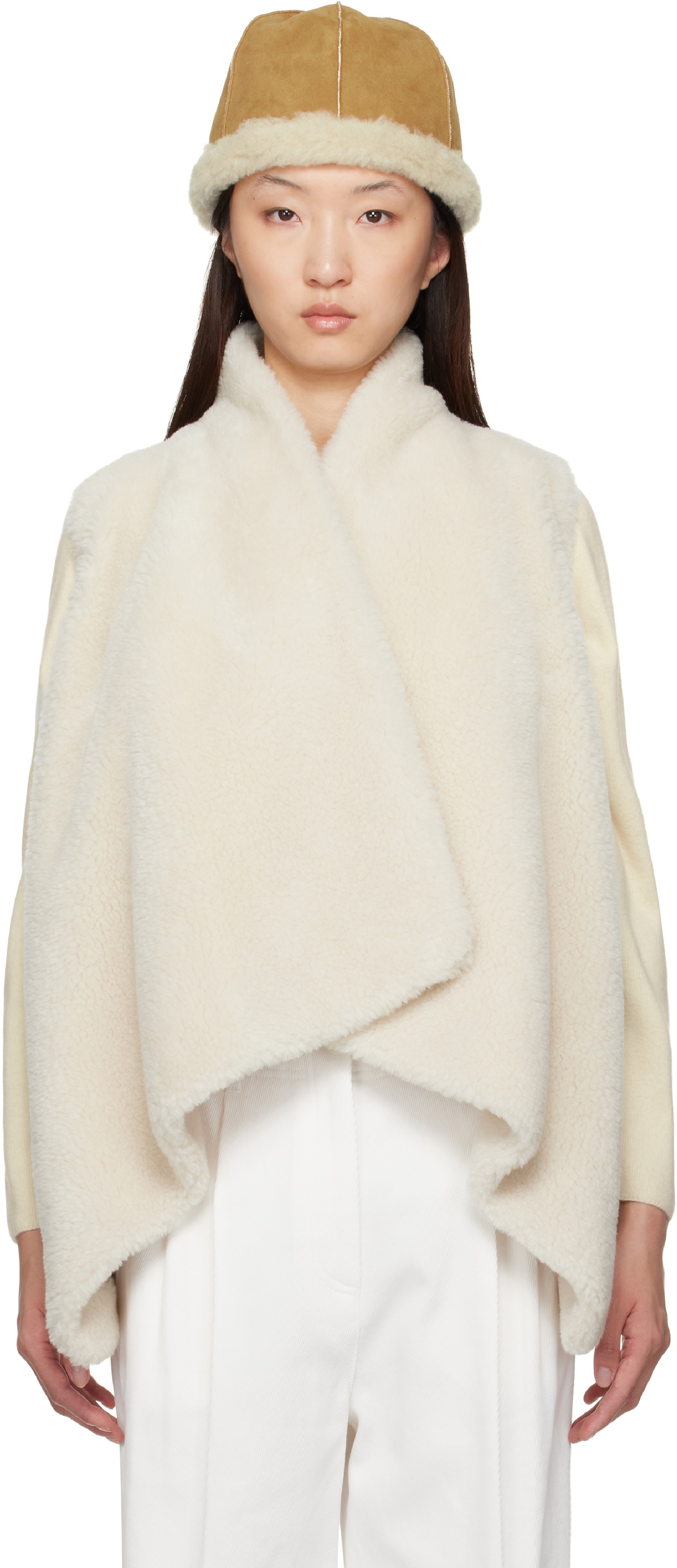LE17SEPTEMBRE Beige Shawl Collar Faux-Shearling Vest