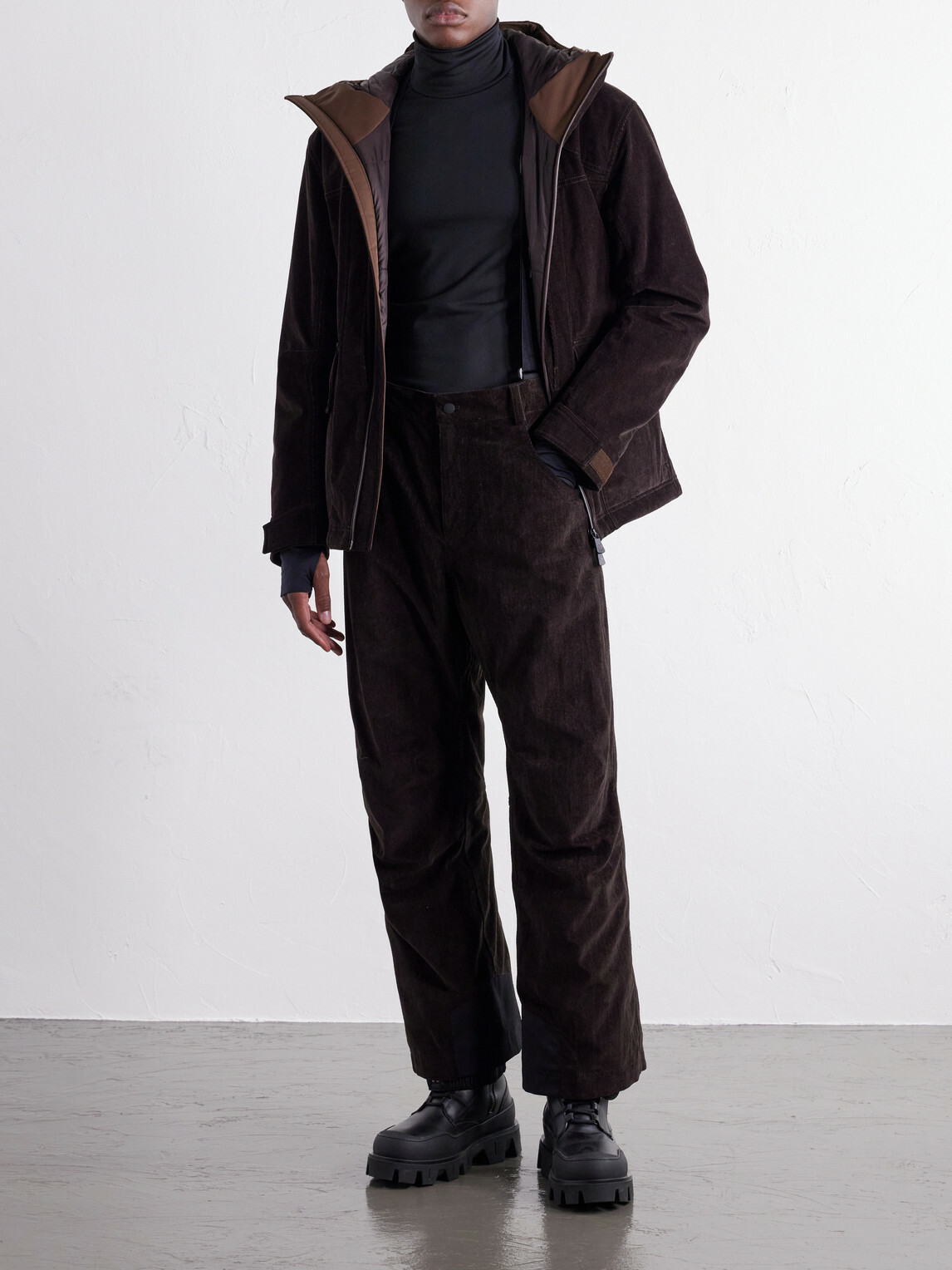Moncler Grenoble - Straight-Leg Padded Webbing-Trimmed Stretch Cotton-Corduroy Ski Salopettes - Brown