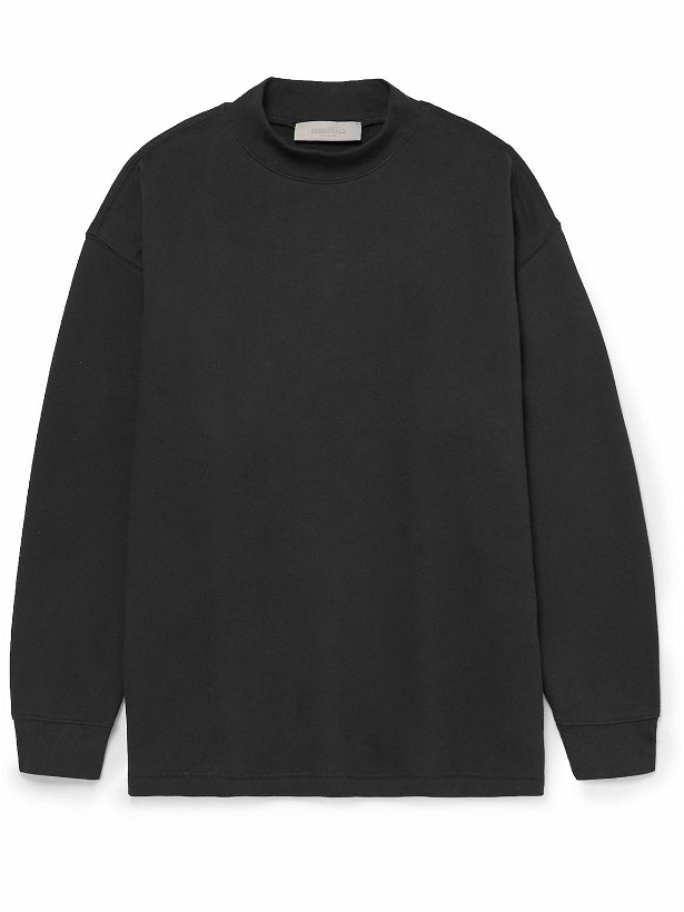 Photo: FEAR OF GOD ESSENTIALS - Oversized Logo-Flocked Cotton-Blend Jersey Sweatshirt - Black