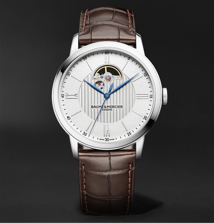 Photo: Baume & Mercier - Classima Automatic 42mm Stainless Steel and Alligator Watch, Ref. No. MOA10524 - Silver