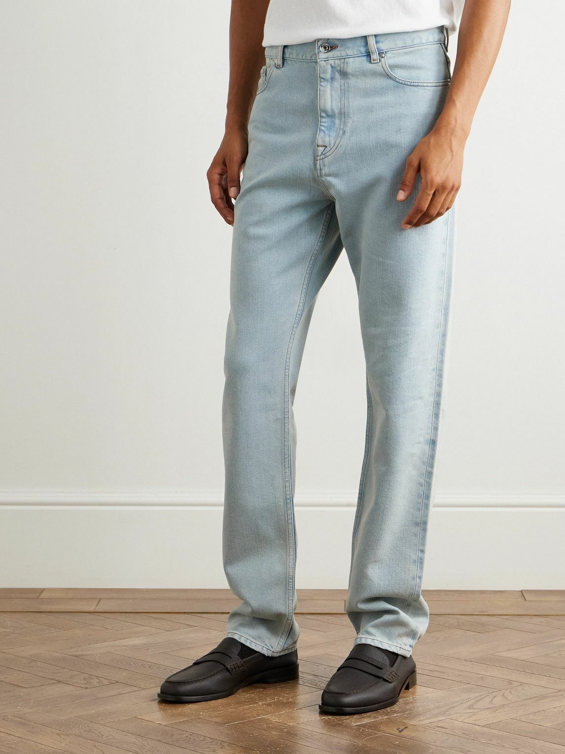 Dunhill - Slim-Fit Straight-Leg Cotton and Mulberry Silk-Blend Denim Jeans - Blue