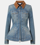 Alexander McQueen Peplum corduroy-trimmed denim jacket