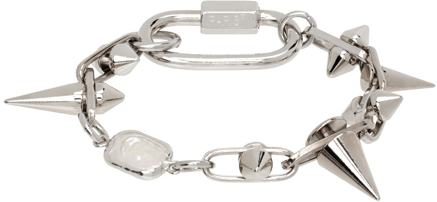IN GOLD WE TRUST PARIS SSENSE Exclusive Silver Bold Spike Bracelet