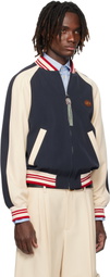 Valentino Navy & Beige 'Le Chat De La Maison' Patch Bomber Jacket