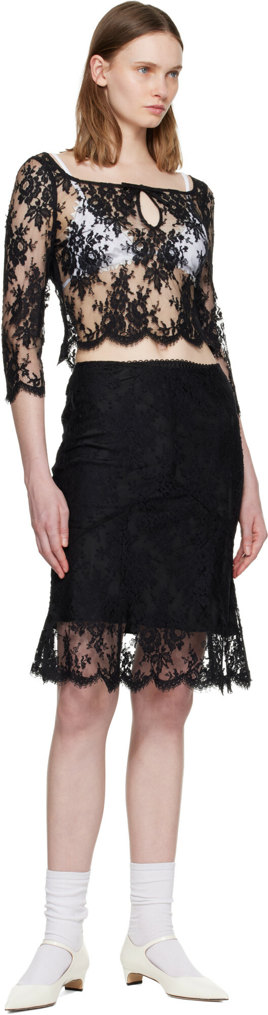 SHUSHU/TONG Black Flared Midi Skirt