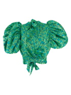 Rotate Puff Sleeve Top Green Print