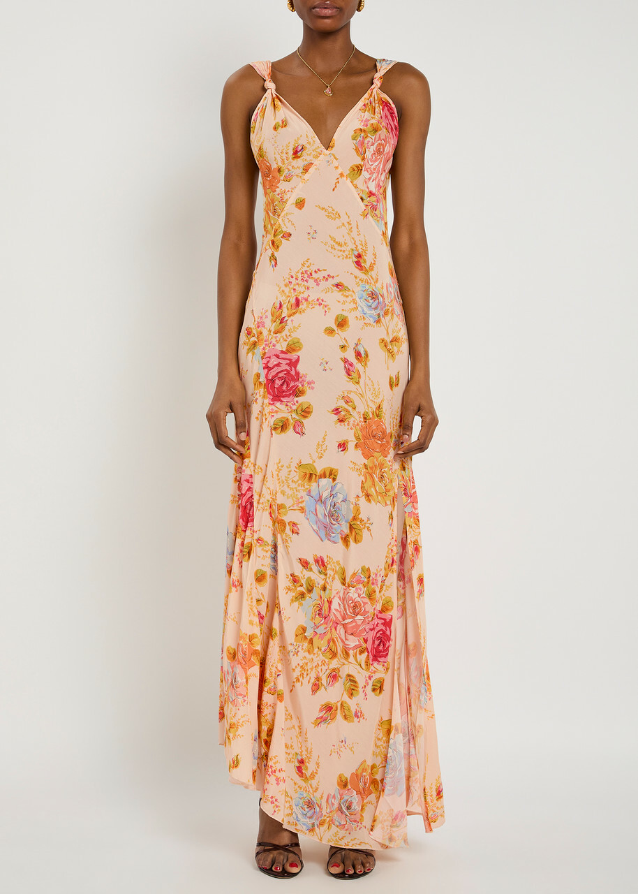 Never Fully Dressed Floral Sofia Satin Maxi Dress Cream