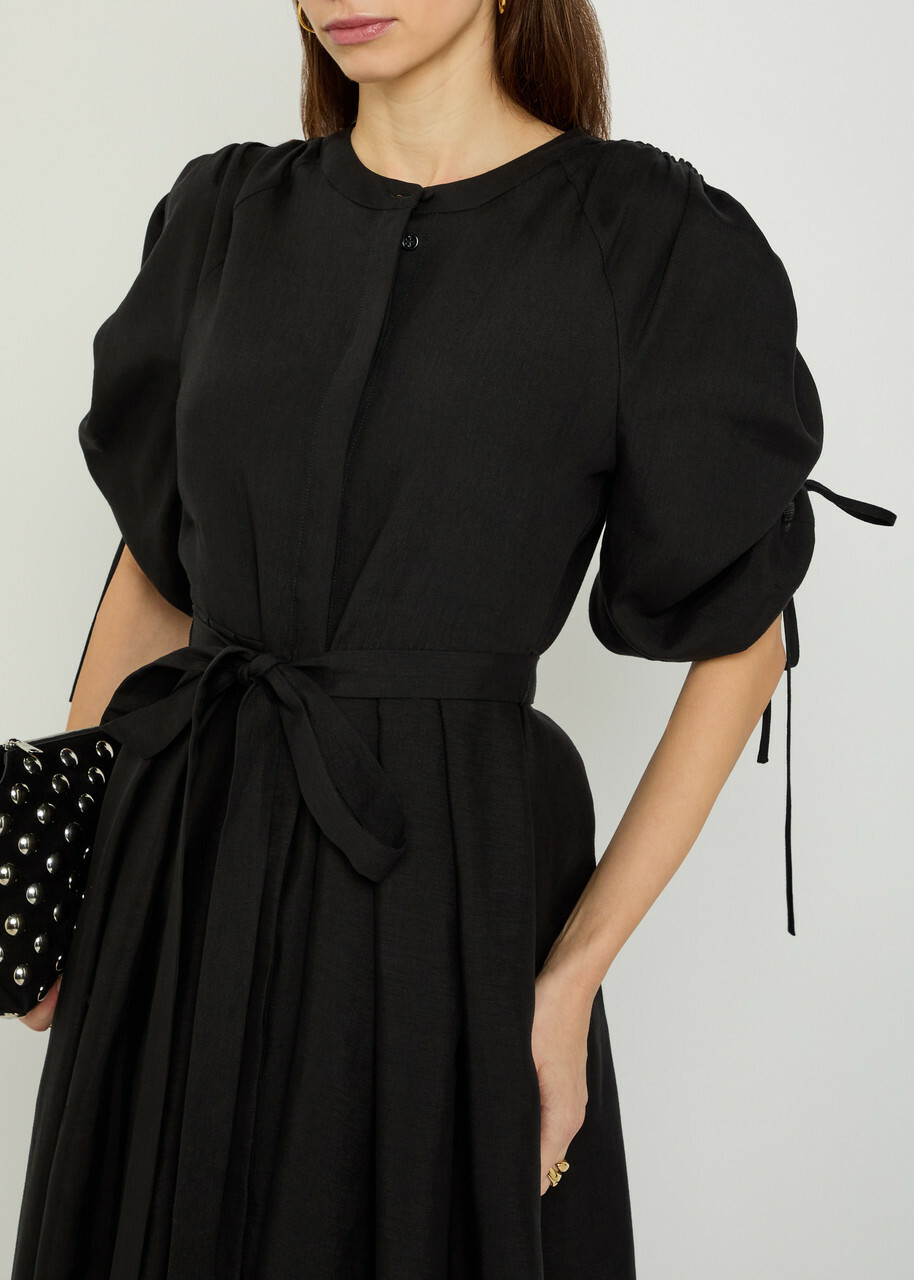 Gabriela Hearst Linnea Belted Linen Midi Dress Black