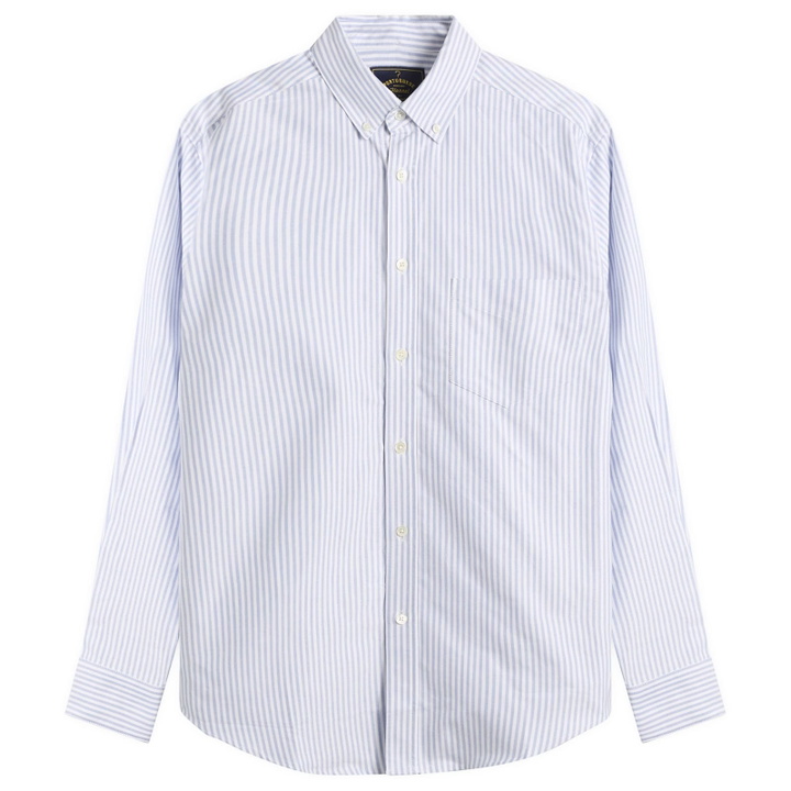 Photo: Portuguese Flannel Men's Belavista Stripe Button Down Oxford Shirt in Blue Stripe