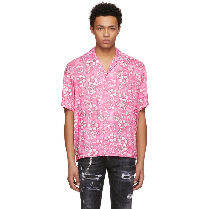 Photo: Dsquared2 Pink Short Sleeve Hibiscus Box Out Shirt