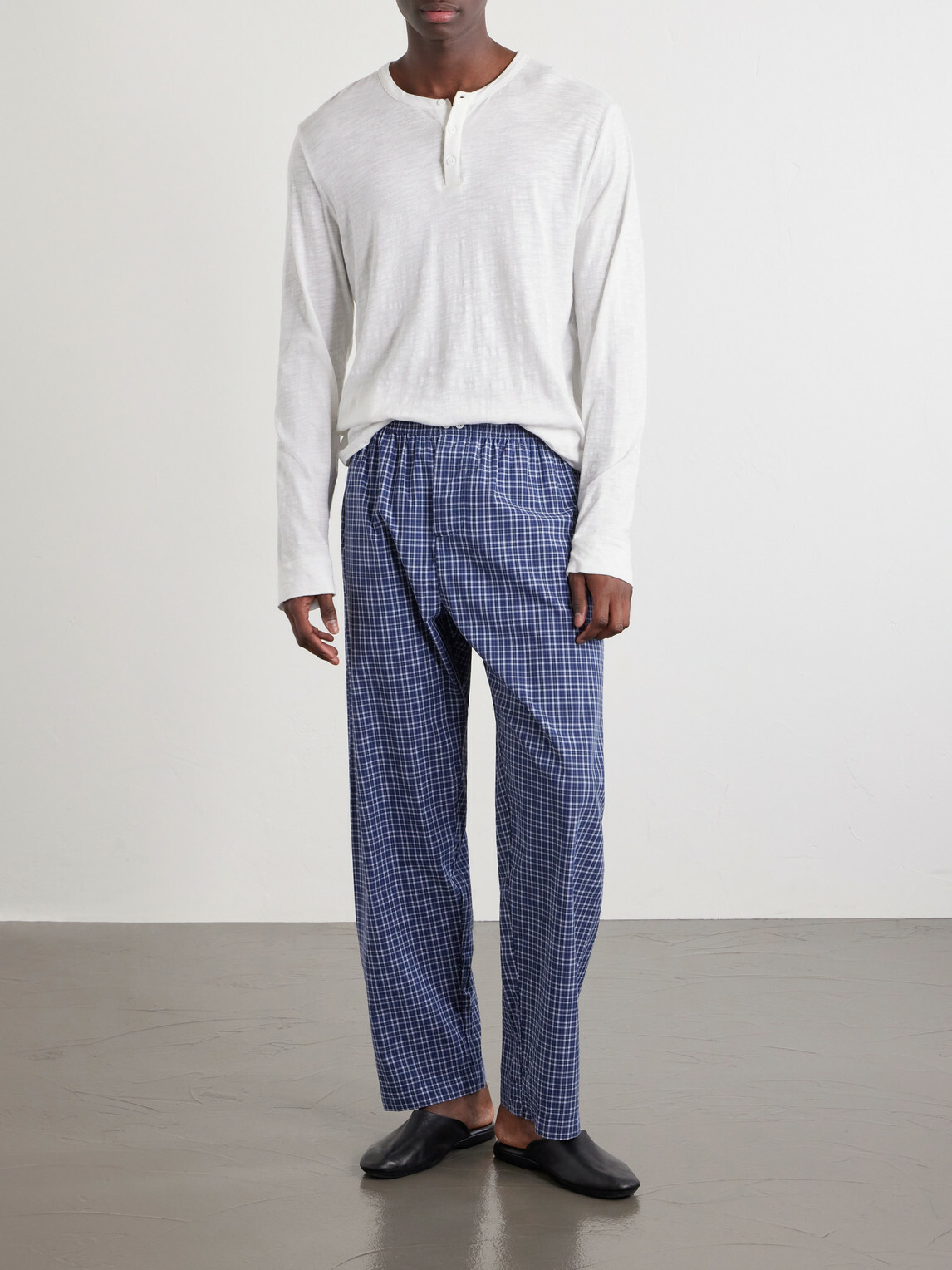 TEKLA - Straight-Leg Checked Organic Cotton-Poplin Pyjama Trousers - Blue