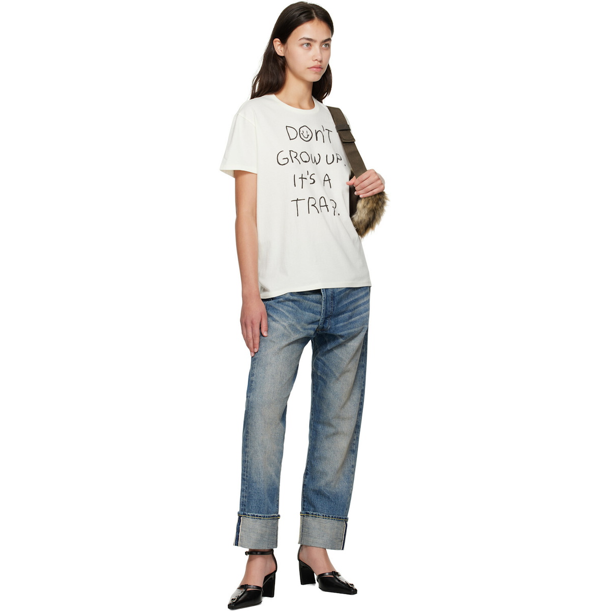 R13 Blue Cuffed Crossover Jeans