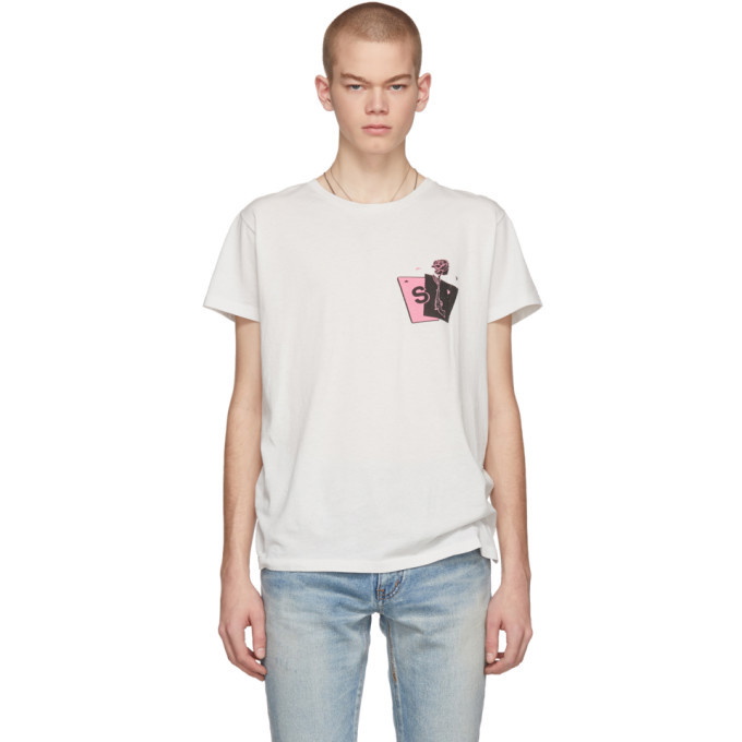Photo: Saint Laurent Ecru Gun Rose Logo T-Shirt