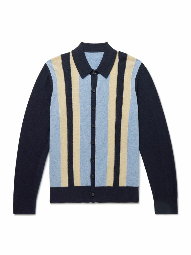 Photo: Guest In Residence - Cable Plaza Striped Cashmere Shirt - Blue