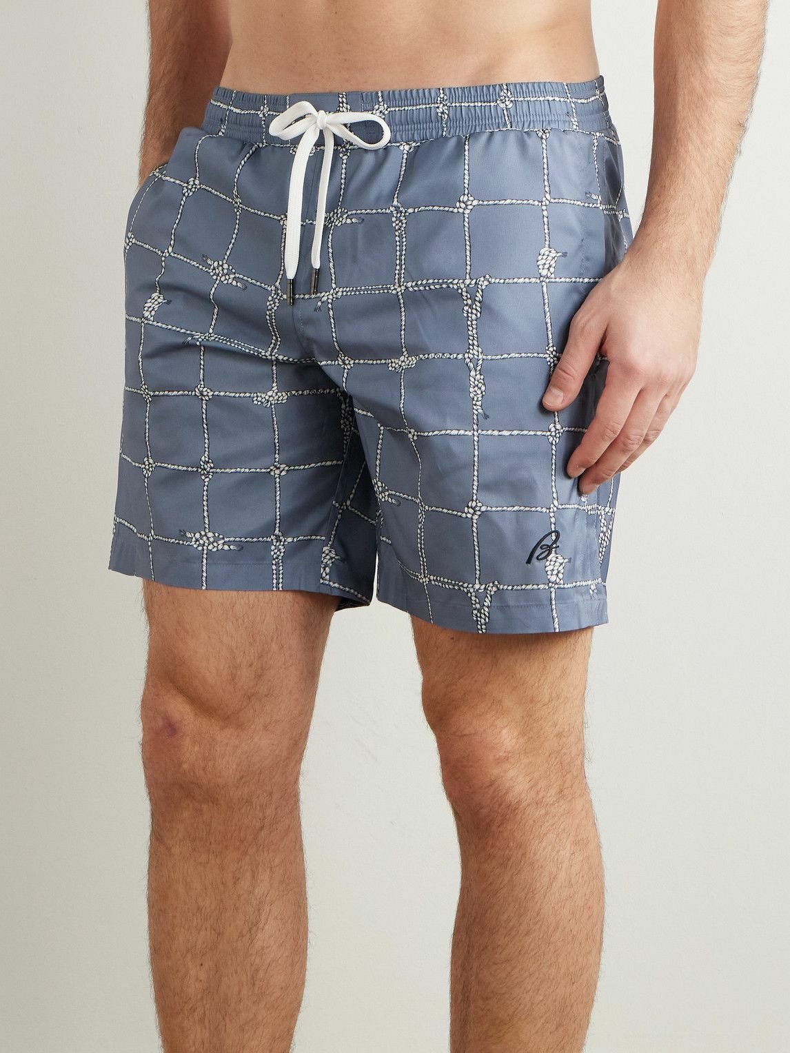 Brioni - Straight-Leg Long-Length Checked Swim Shorts - Blue