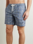 Brioni - Straight-Leg Long-Length Checked Swim Shorts - Blue