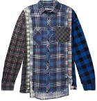 Needles - 7 Cuts Distressed Patchwork Checked Cotton-Flannel Shirt - Navy