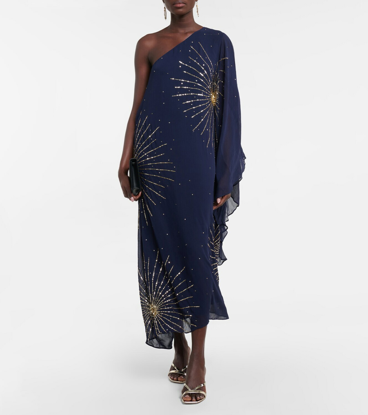knee length dresses for ladies Brocade Crystal Embellished One Shoulder Maxi Dress main image 1
