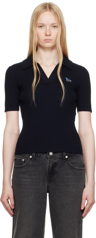 Photo: Maison Kitsuné Navy Baby Fox Patch Fine Ribbed Polo