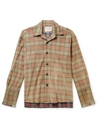 Greg Lauren - Haze Camp-Collar Distressed Checked Cotton-Flannel Shirt - Brown