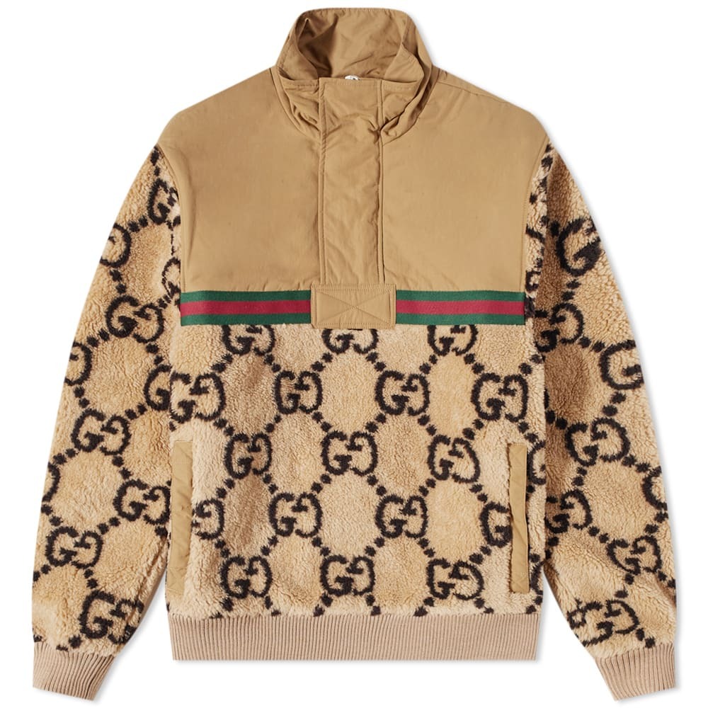 Gucci Men's Jumbo GG Fleece Panel Jacket in Beige Gucci