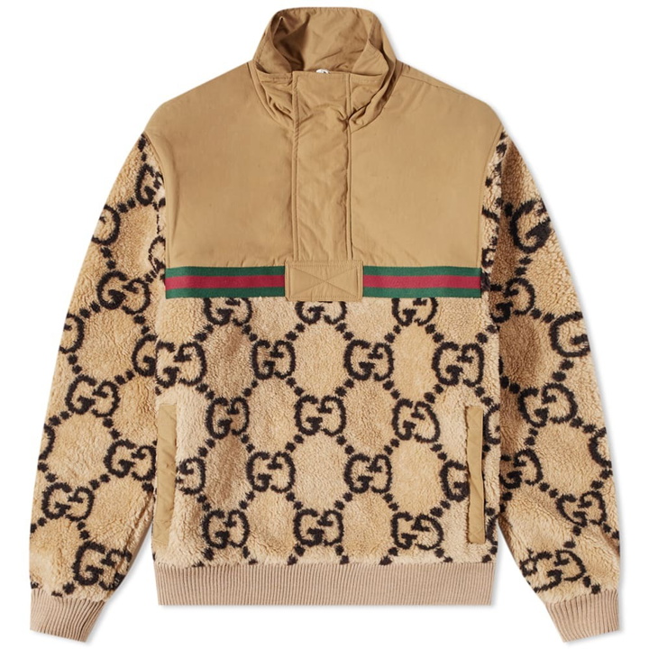 Photo: Gucci Men's Jumbo GG Fleece Panel Jacket in Beige