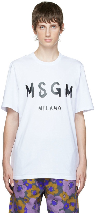 Photo: MSGM White Printed T-Shirt