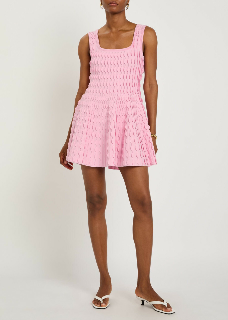 Simkhai Vanna Scalloped Knit Mini Dress Pink
