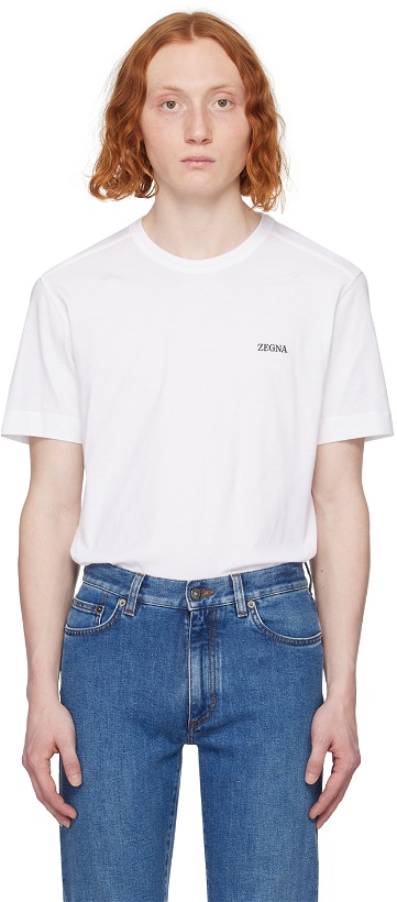 Photo: ZEGNA White Embroidered T-Shirt