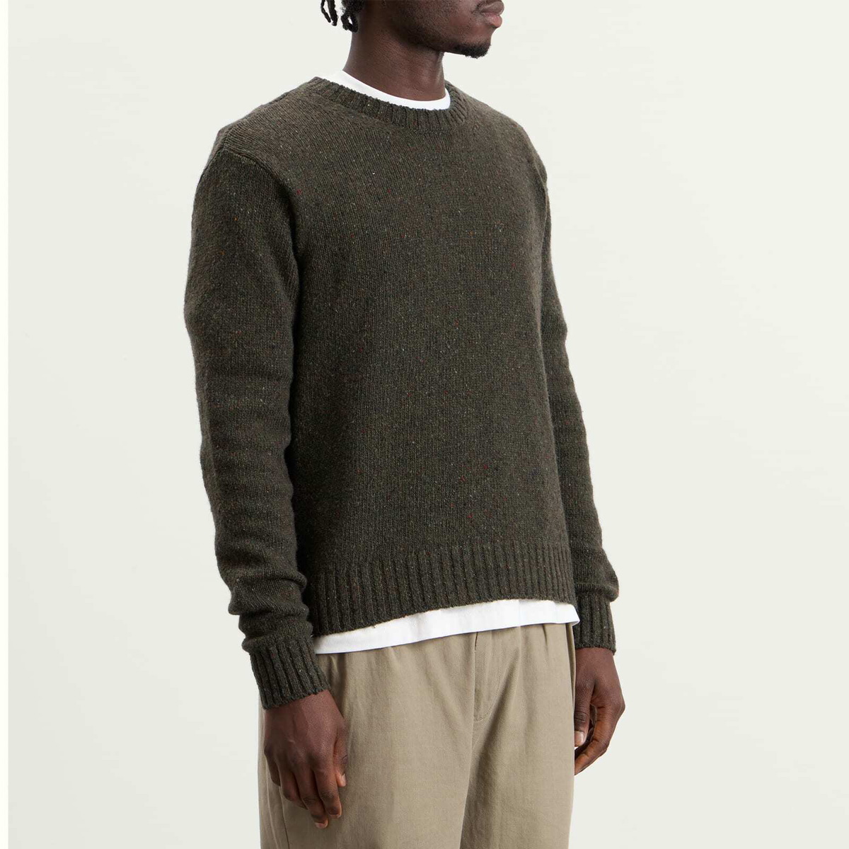 Folk Men's Chain Crew in Dark Olive