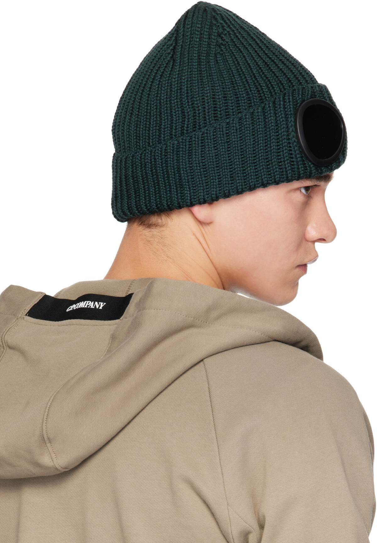 C.P. Company Green Extrafine Merino Wool Goggle Beanie