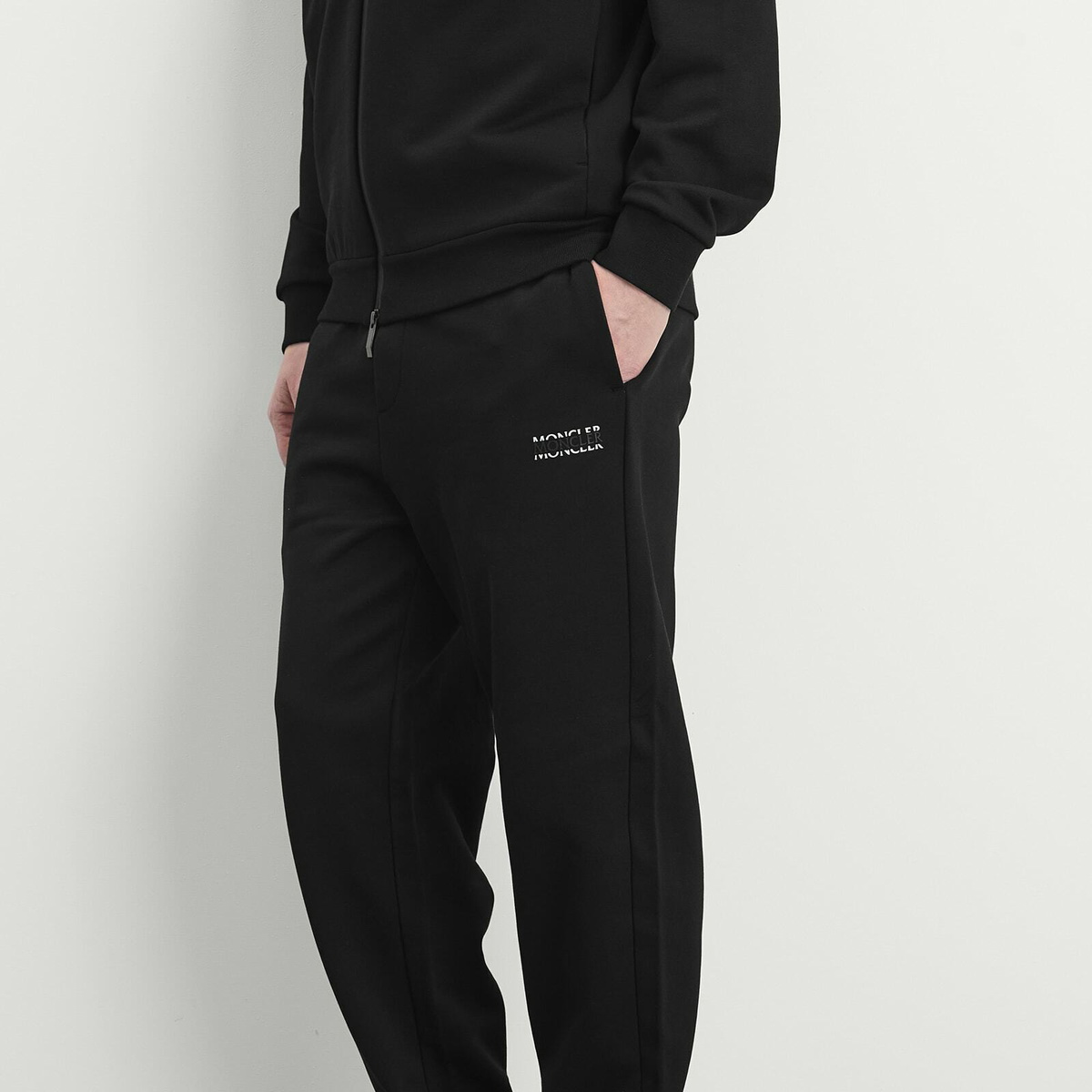 Moncler Men's Stripe Logo Sweatpants in Black
