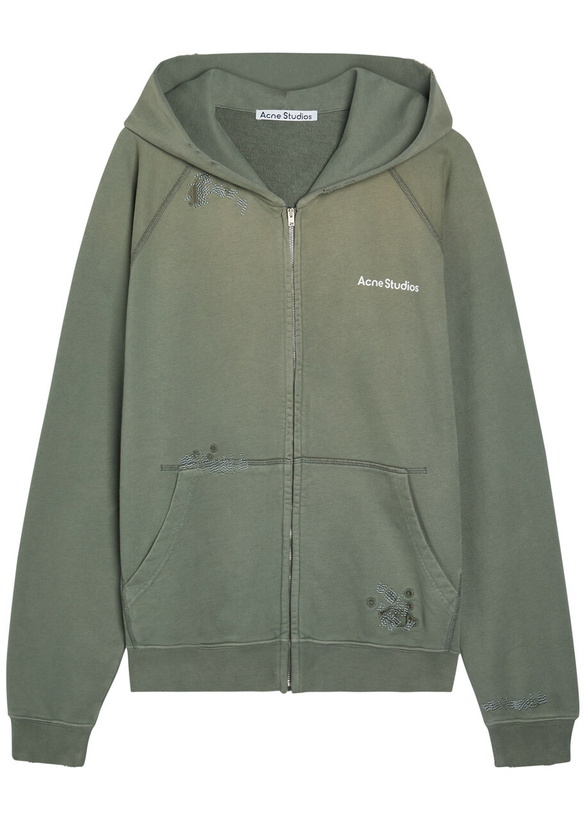 Photo: Acne Studios Logo Hooded Zip-through Cotton Sweatshirt Grey
