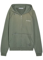 Acne Studios Logo Hooded Zip-through Cotton Sweatshirt Grey