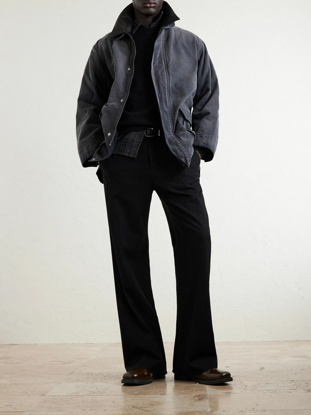 Photo: Auralee - Leather-Trimmed Garment-Dyed Organic Cotton-Canvas Jacket - Black