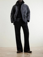 Auralee - Leather-Trimmed Garment-Dyed Organic Cotton-Canvas Jacket - Black
