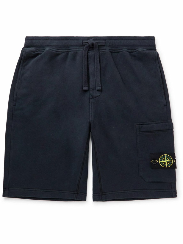 Photo: Stone Island - Straight-Leg Logo-Appliquéd Cotton-Jersey Drawstring Shorts - Blue